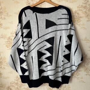 Vintage 80s Geometric Knit Sweater | Abstract Art | Made in USA | Size XL